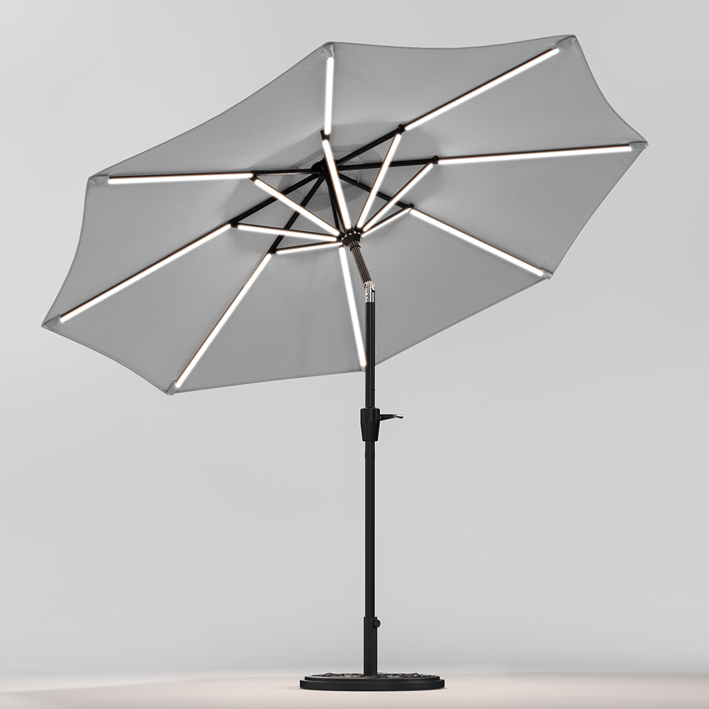 Light Grey 3M Lighted Market Sunbrella Umbrella with Solar Strip LED Lights Parasols & Rain Umbrellas Living and Home 