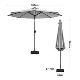 Light Grey 3M Lighted Market Sunbrella Umbrella with Solar Strip LED Lights Parasols & Rain Umbrellas Living and Home Parasol + Circle Effect 14KG Resin tank base 