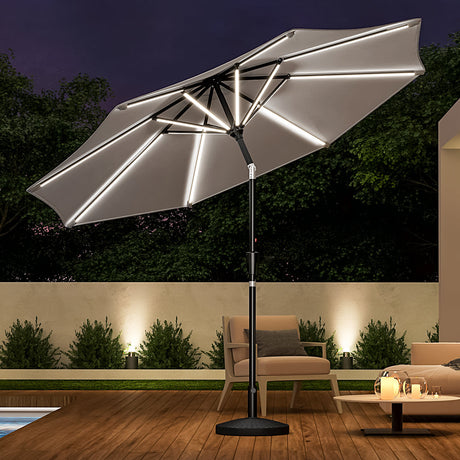 Light Grey 3M Lighted Market Sunbrella Umbrella with Solar Strip LED Lights Parasols & Rain Umbrellas Living and Home 