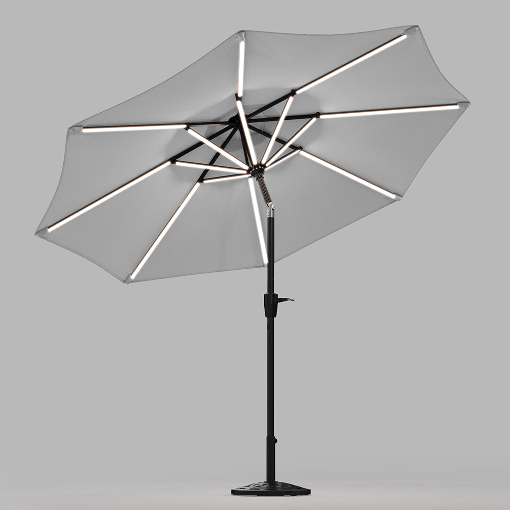 Light Grey 3M Lighted Market Sunbrella Umbrella with Solar Strip LED Lights Parasols & Rain Umbrellas Living and Home 