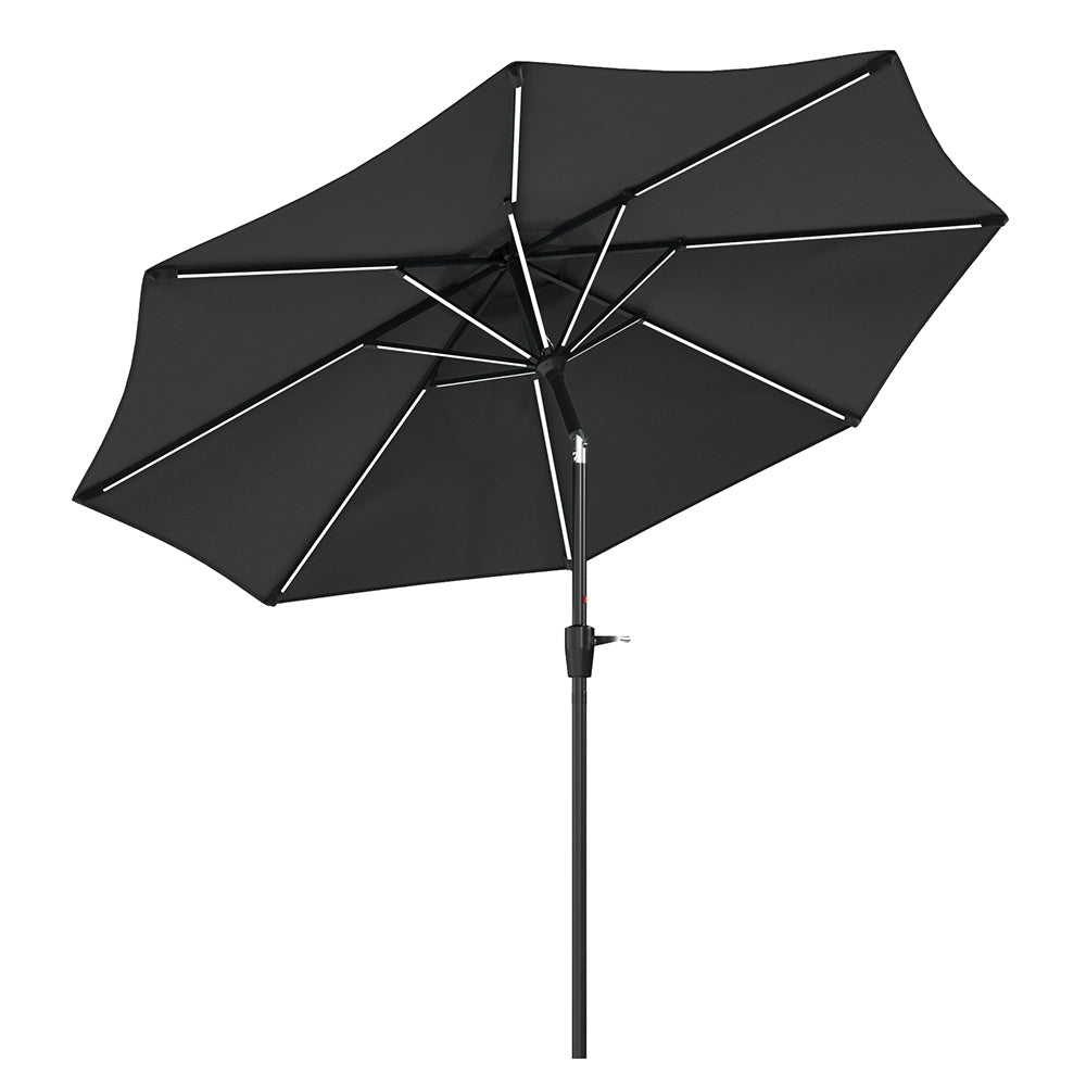 Black 3M Lighted Market Sunbrella Umbrella with Solar Strip LED Lights Parasols & Rain Umbrellas Living and Home 