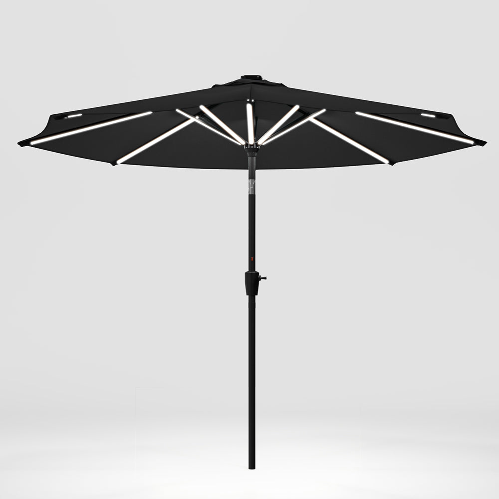 Black 3M Lighted Market Sunbrella Umbrella with Solar Strip LED Lights Parasols & Rain Umbrellas Living and Home 