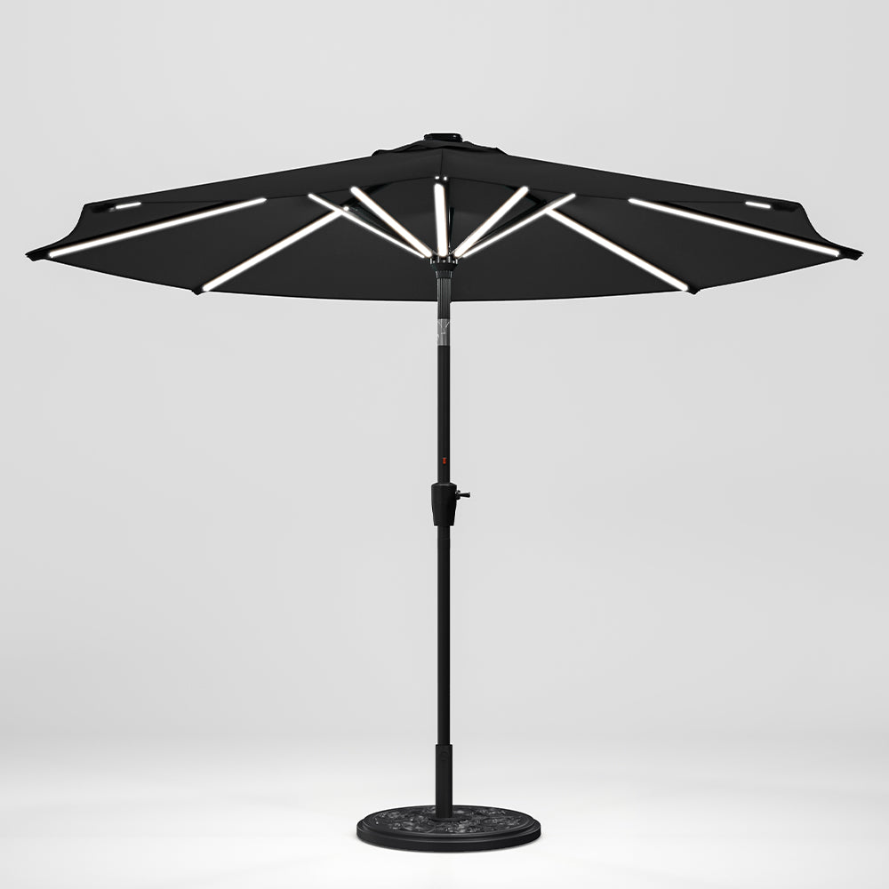 Black 3M Lighted Market Sunbrella Umbrella with Solar Strip LED Lights Parasols & Rain Umbrellas Living and Home 