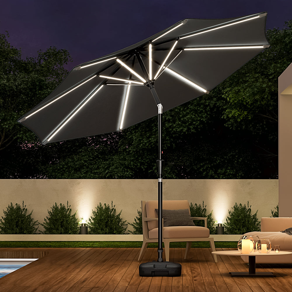 Black 3M Lighted Market Sunbrella Umbrella with Solar Strip LED Lights Parasols & Rain Umbrellas Living and Home 