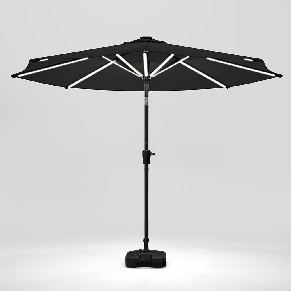 Black 3M Lighted Market Sunbrella Umbrella with Solar Strip LED Lights Parasols & Rain Umbrellas Living and Home 