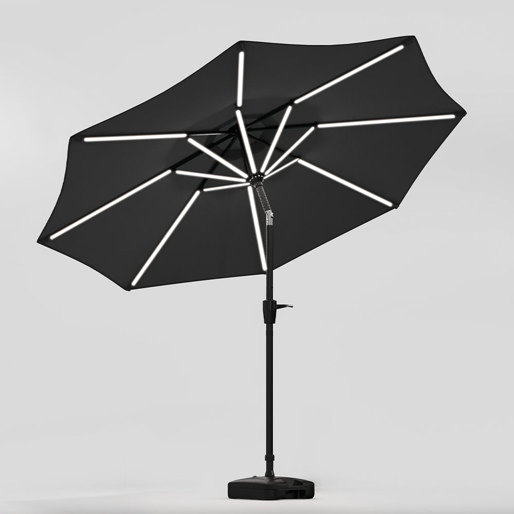 Black 3M Lighted Market Sunbrella Umbrella with Solar Strip LED Lights Parasols & Rain Umbrellas Living and Home 