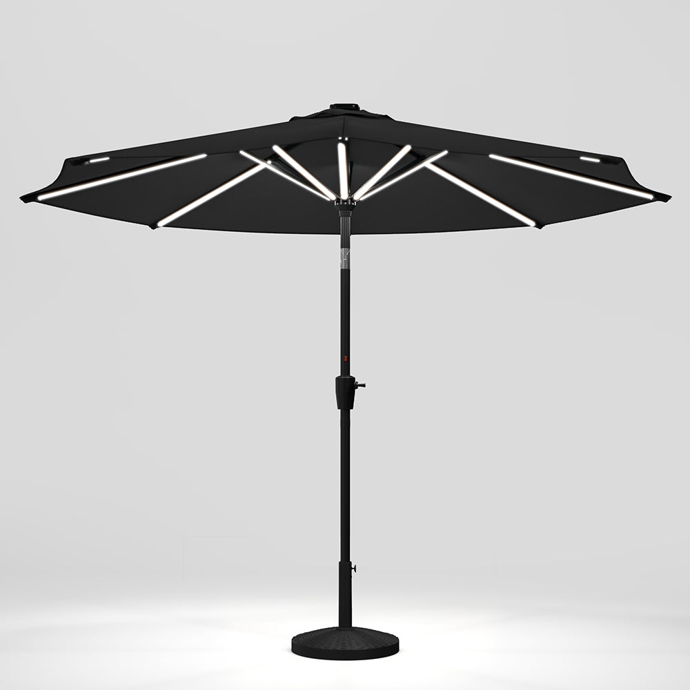 Black 3M Lighted Market Sunbrella Umbrella with Solar Strip LED Lights Parasols & Rain Umbrellas Living and Home 