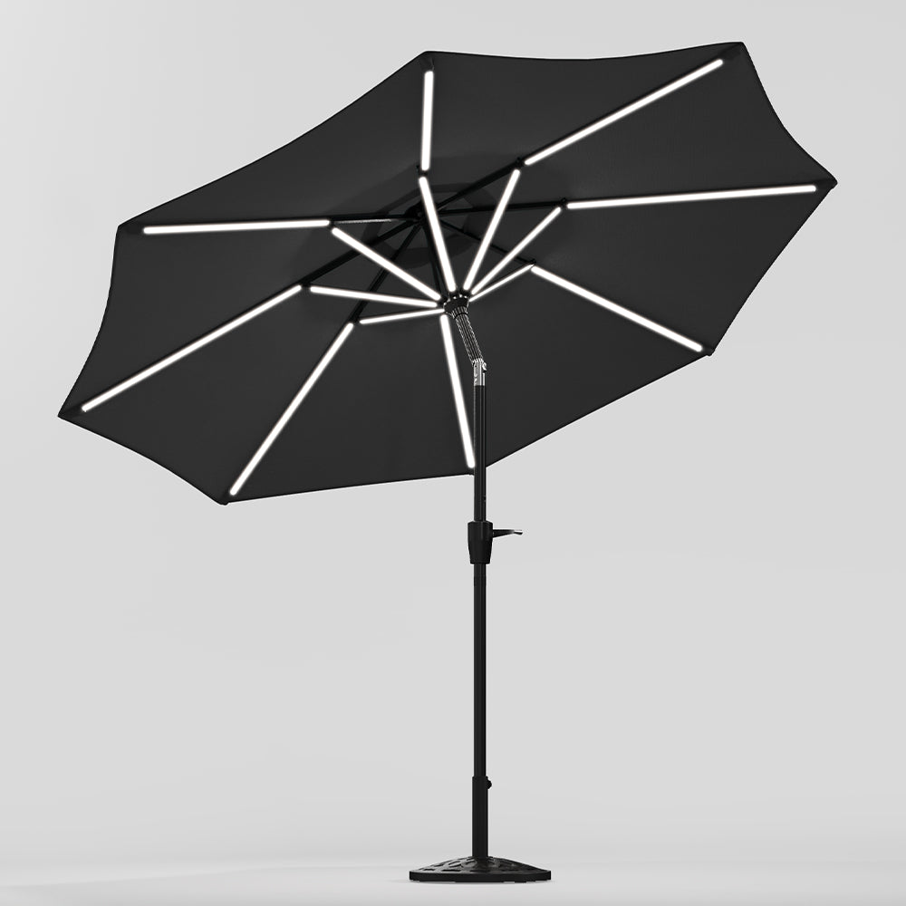 Black 3M Lighted Market Sunbrella Umbrella with Solar Strip LED Lights Parasols & Rain Umbrellas Living and Home 