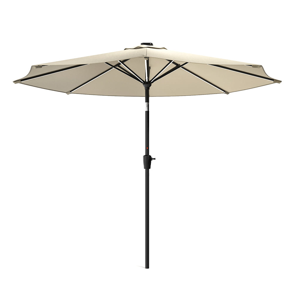 Beige 3M Lighted Market Sunbrella Umbrella with Solar Strip LED Lights Parasols & Rain Umbrellas Living and Home 