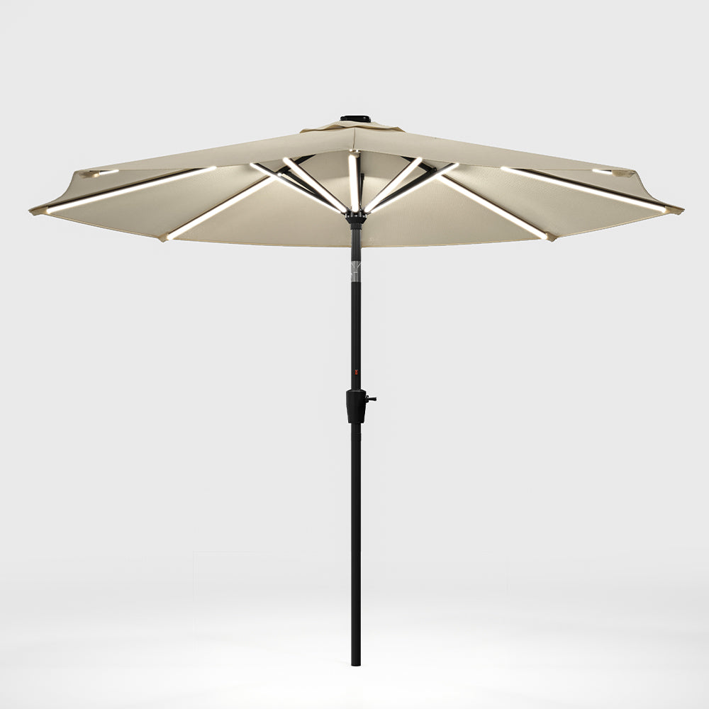 Beige 3M Lighted Market Sunbrella Umbrella with Solar Strip LED Lights Parasols & Rain Umbrellas Living and Home 