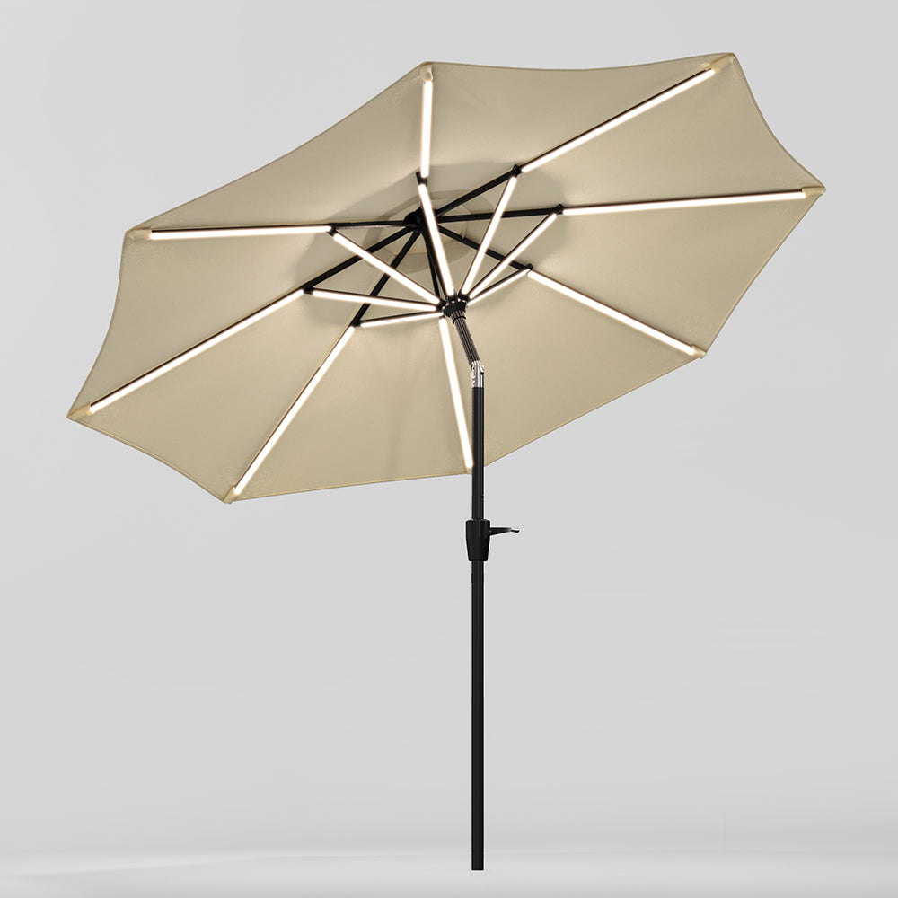 Beige 3M Lighted Market Sunbrella Umbrella with Solar Strip LED Lights Parasols & Rain Umbrellas Living and Home 