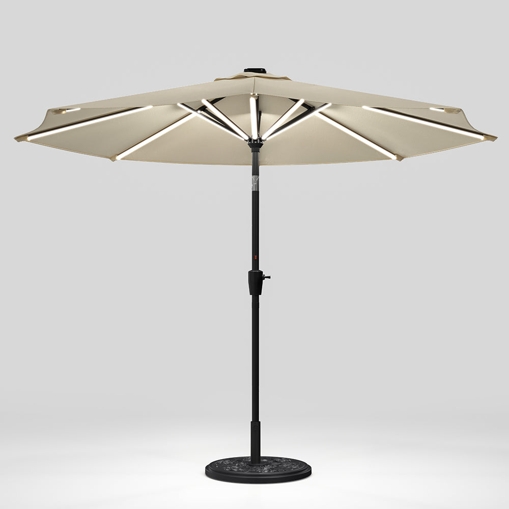 Beige 3M Lighted Market Sunbrella Umbrella with Solar Strip LED Lights Parasols & Rain Umbrellas Living and Home 