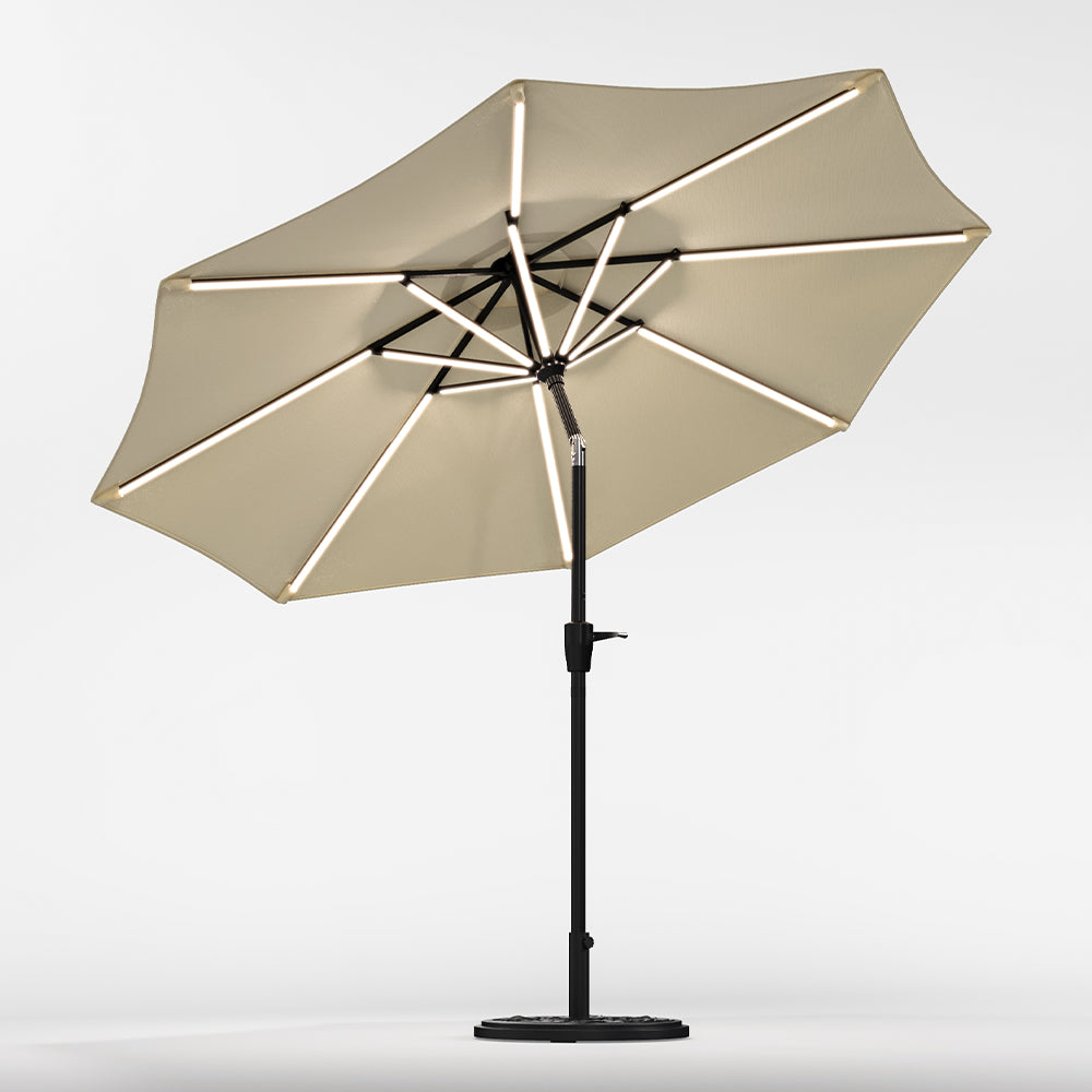 Beige 3M Lighted Market Sunbrella Umbrella with Solar Strip LED Lights Parasols & Rain Umbrellas Living and Home 