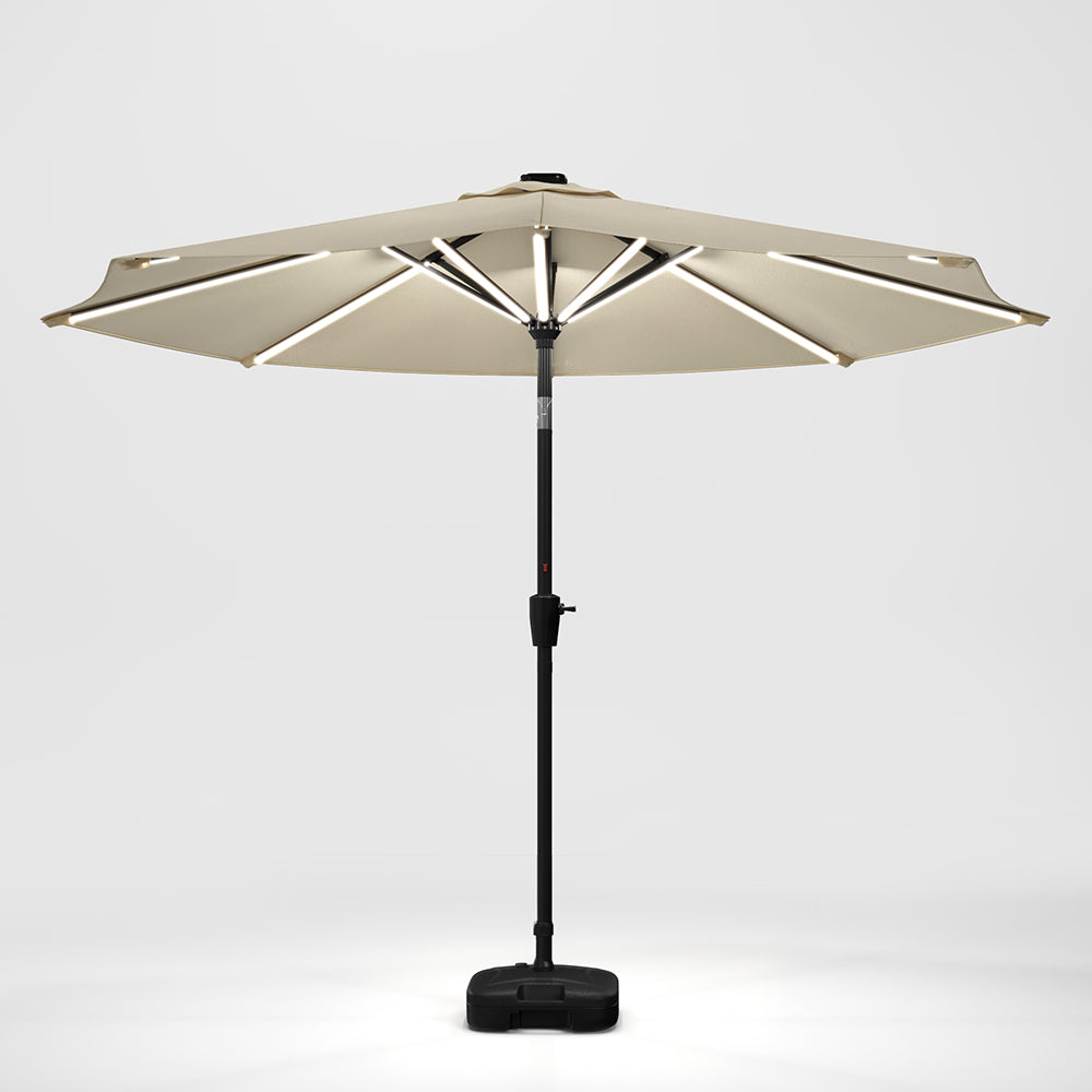 Beige 3M Lighted Market Sunbrella Umbrella with Solar Strip LED Lights Parasols & Rain Umbrellas Living and Home 