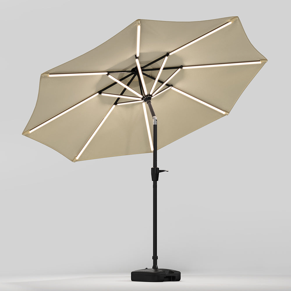 Beige 3M Lighted Market Sunbrella Umbrella with Solar Strip LED Lights Parasols & Rain Umbrellas Living and Home 