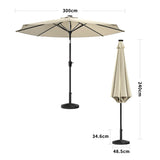 Beige 3M Lighted Market Sunbrella Umbrella with Solar Strip LED Lights Parasols & Rain Umbrellas Living and Home Parasol + Rattan Effect 14KG Resin tank base 