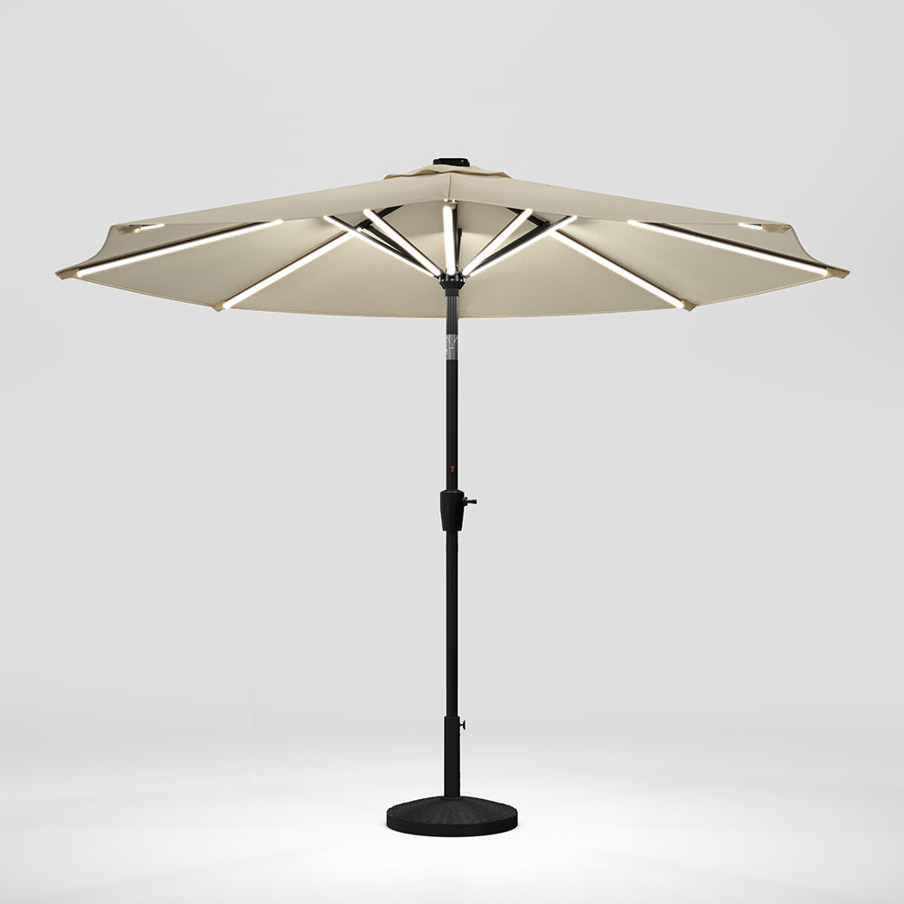 Beige 3M Lighted Market Sunbrella Umbrella with Solar Strip LED Lights Parasols & Rain Umbrellas Living and Home 