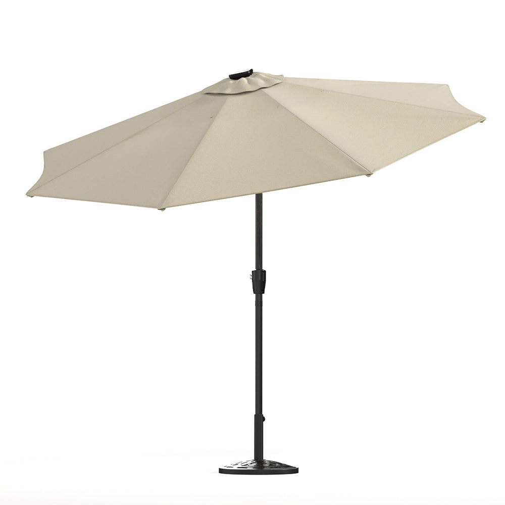 Beige 3M Lighted Market Sunbrella Umbrella with Solar Strip LED Lights Parasols & Rain Umbrellas Living and Home 