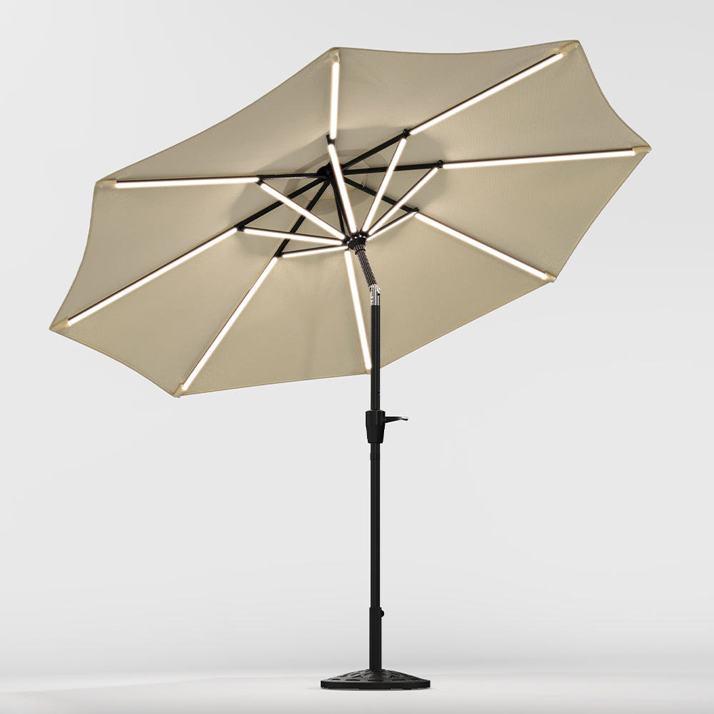 Beige 3M Lighted Market Sunbrella Umbrella with Solar Strip LED Lights Parasols & Rain Umbrellas Living and Home 