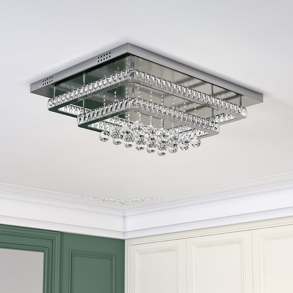 Double Layered Rectangle Crystal Ceiling Lights with Chome Finish Ceiling Lights Living and Home 