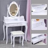 4 Drawers Dressing Table Dressers Bedroom with Bulbs Mirror & Stool Set White Bedroom Vanities Living and Home 