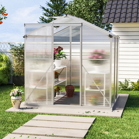 White Framed Garden Hobby Greenhouse with Vent Garden Storages & Greenhouses Living and Home 6' x 6' ft Without base frame 