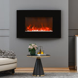 35 Inch Wall Mounted Curved LED Electric Fireplace Tempered Glass Black Fireplaces Living and Home 