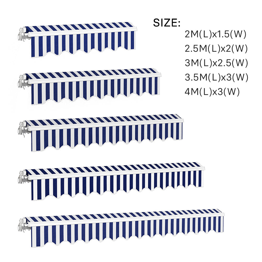 Retractable Patio Awning - Manual Shelter - Blue & White Awnings Living and Home 