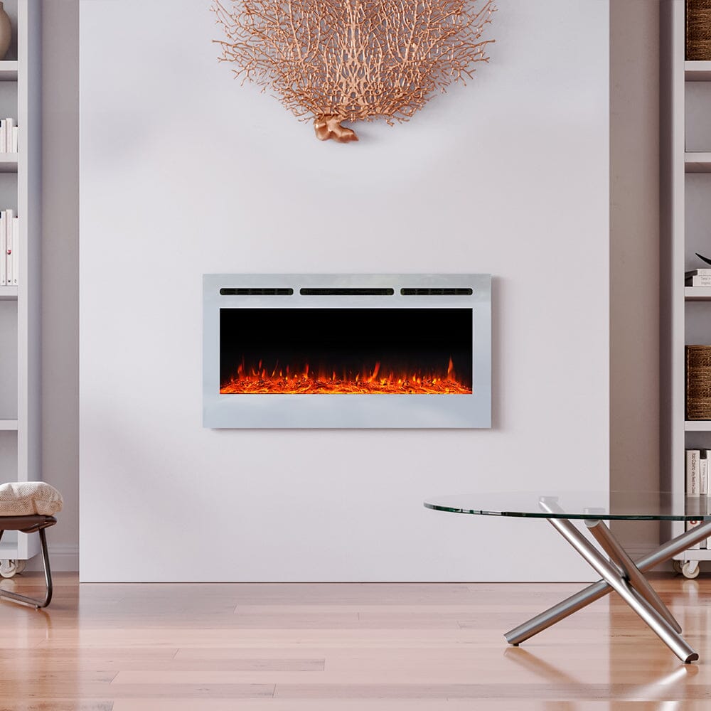 12 Flame Colour Electric Fireplace with Safety Protection White Wall Mounted Fires Living and Home 