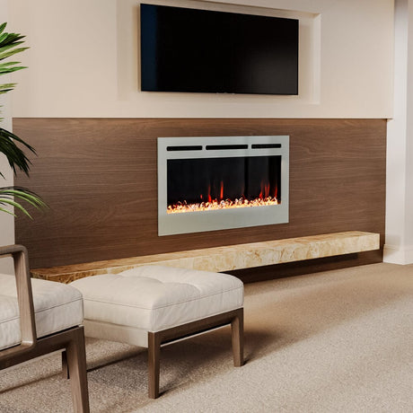 12 Flame Colour Electric Fireplace with Safety Protection White Wall Mounted Fires Living and Home 