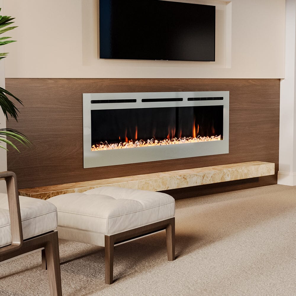 12 Flame Colour Electric Fireplace with Safety Protection White Wall Mounted Fires Living and Home 