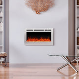 Silver 2kW Electric Fireplace 12 Flame Colour Recessed Fire with 2 Heat Settings Wall Mounted Fires Living and Home 