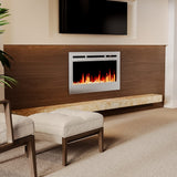 Silver 2kW Electric Fireplace 12 Flame Colour Recessed Fire with 2 Heat Settings Wall Mounted Fires Living and Home 