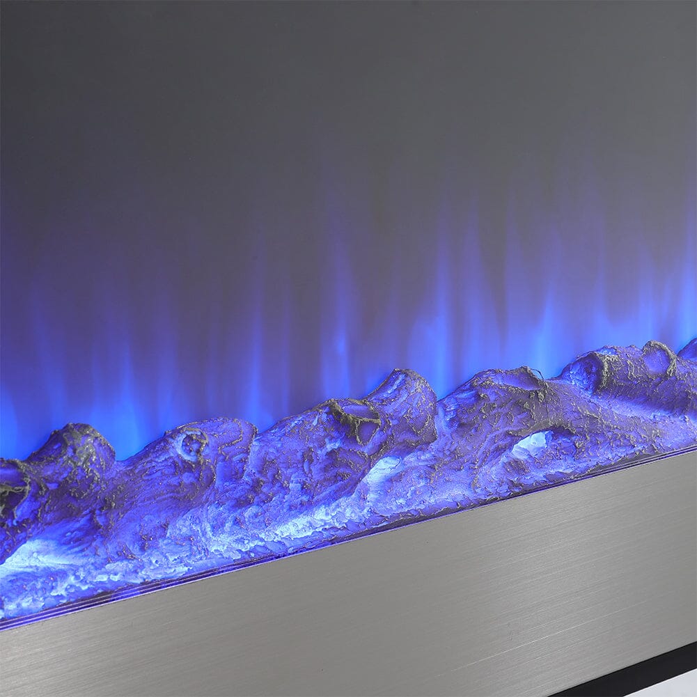 Silver 2kW Electric Fireplace 12 Flame Colour Recessed Fire with 2 Heat Settings Wall Mounted Fires Living and Home 