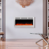 Silver 2kW Electric Fireplace 12 Flame Colour Recessed Fire with 2 Heat Settings Wall Mounted Fires Living and Home 