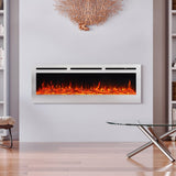 Silver 2kW Electric Fireplace 12 Flame Colour Recessed Fire with 2 Heat Settings Wall Mounted Fires Living and Home 