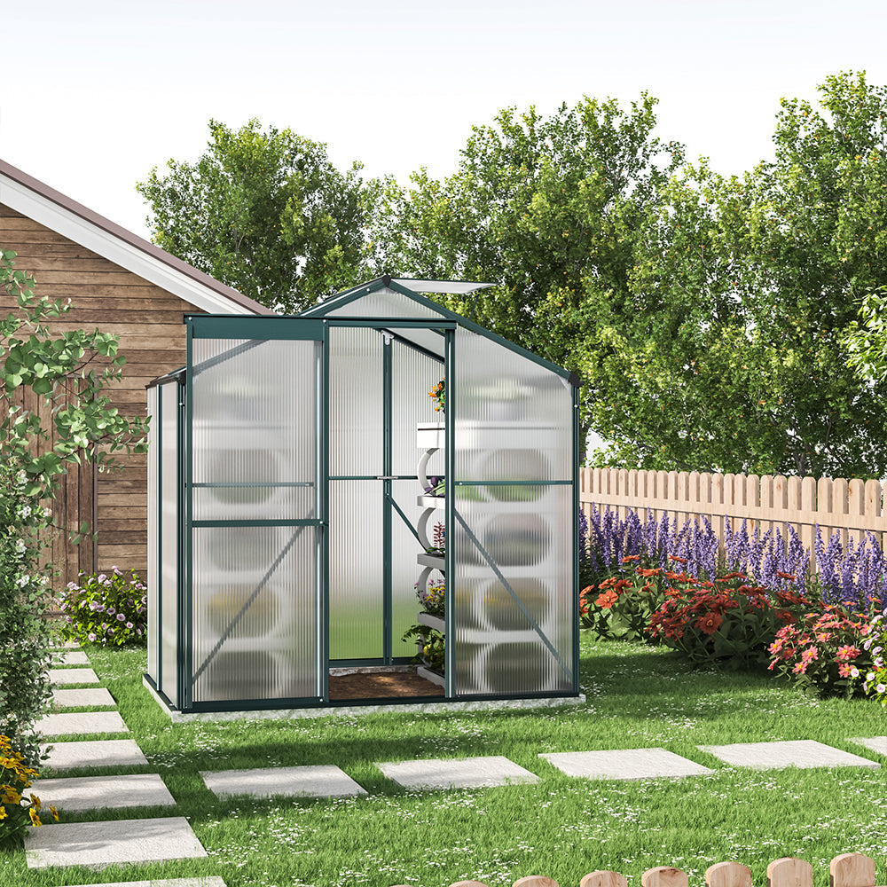 4' x 6' ft Garden Hobby Greenhouse Green Framed with Vent Garden Storages & Greenhouses Living and Home With Base W 190 x L 130 x H 195 cm 