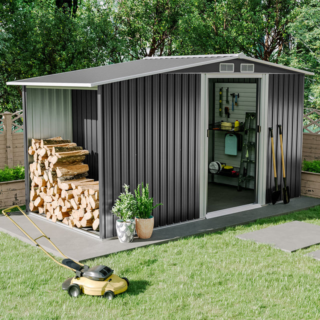 Garden Steel Shed Gable Roof Top with Firewood Storage Garden Storages & Greenhouses Living and Home 