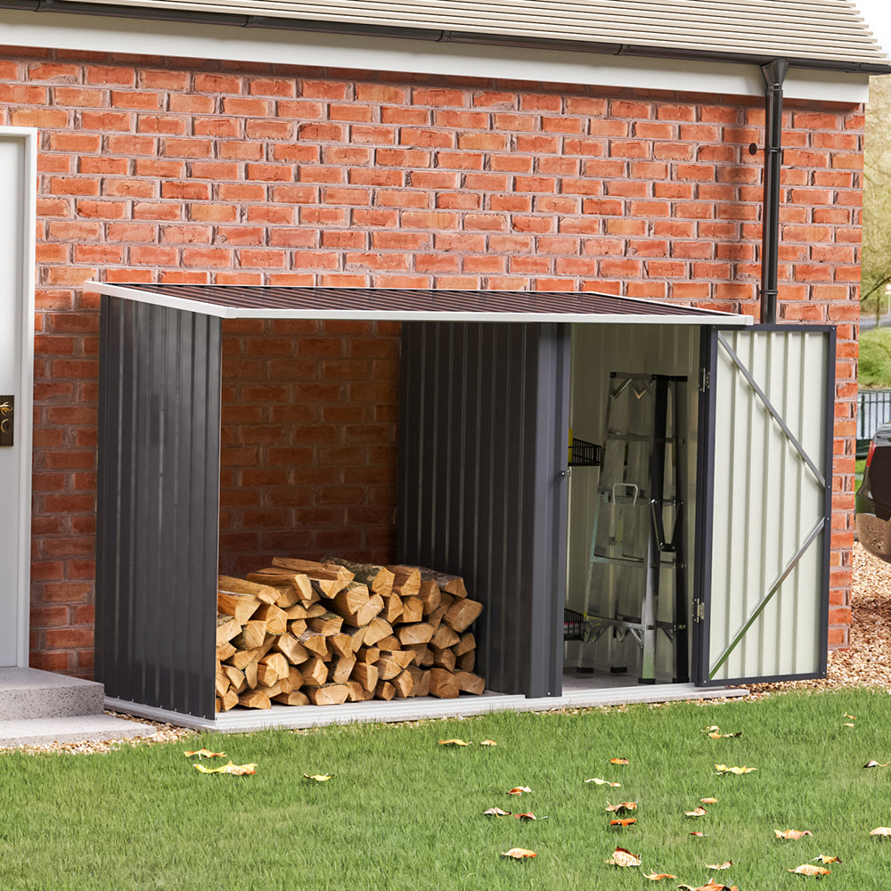 Garden Storage Shed Metal Storage Box with Log Rack Garden Storages & Greenhouses Living and Home Black 