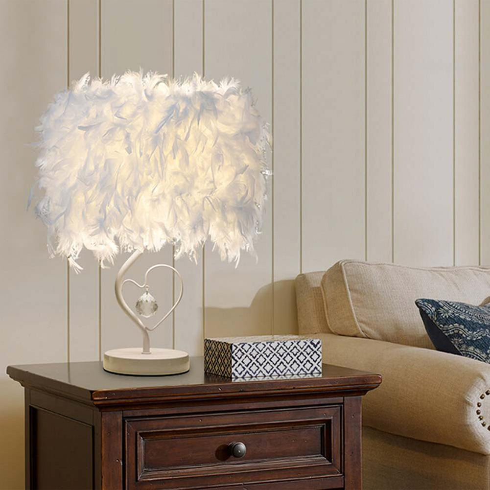 White Feather Table Lamp Bedside Nightstand Lamp with Heart Shape Base Table Lamps Living and Home 