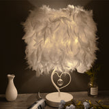 White Feather Table Lamp Bedside Nightstand Lamp with Heart Shape Base Table Lamps Living and Home 