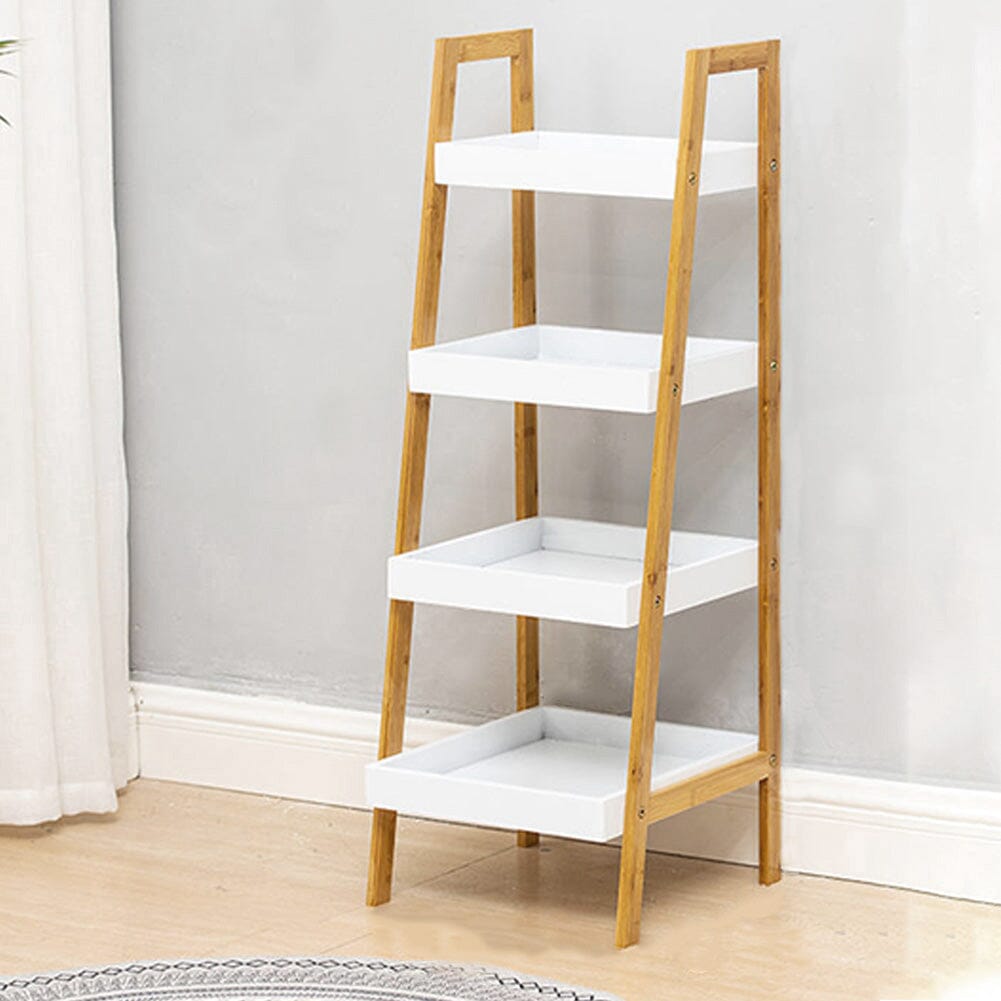 4-Tier Nordic Freestanding Wooden Ladder Shelf Storage Organizer Shelves & Racks Living and Home 