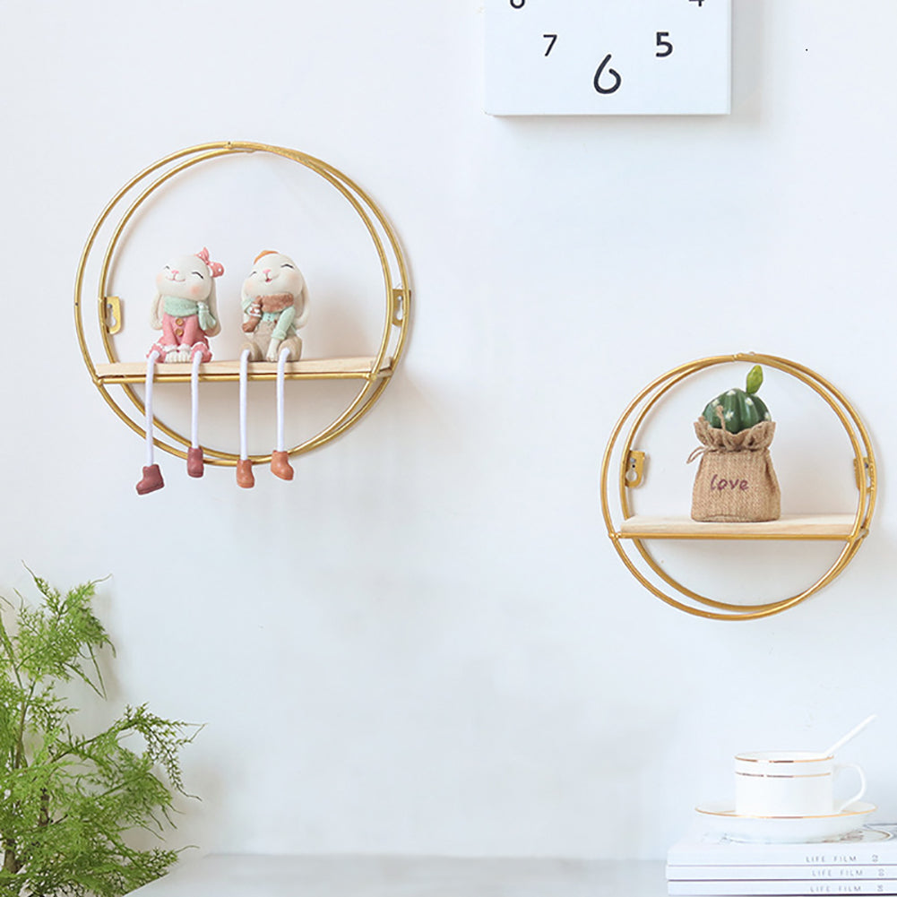 Minimalism Wall Floating Shelf Round Gold Framed Display Rack Wall & Display Shelves Living and Home 