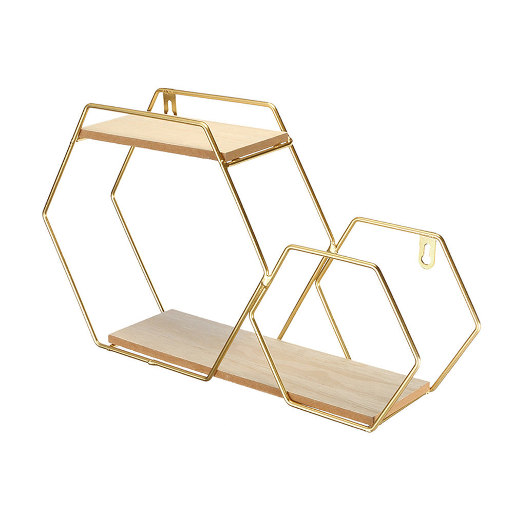 2-Tier Geometric Floating Shelf Easy Assembly Gold Framed Wall Shelf Wall & Display Shelves Living and Home 