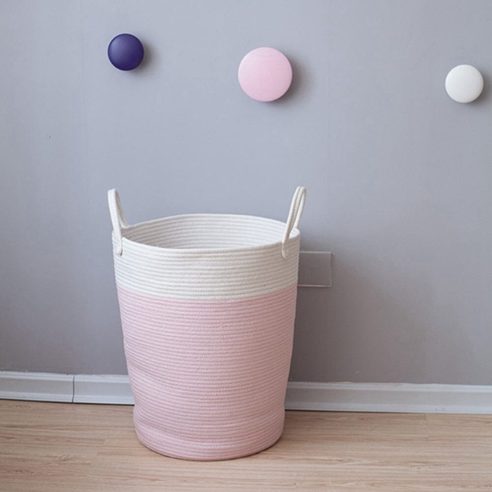 Cotton Woven Clothes Hamper Laundry Basket with Hooks Laundry Baskets Living and Home Pink Large 