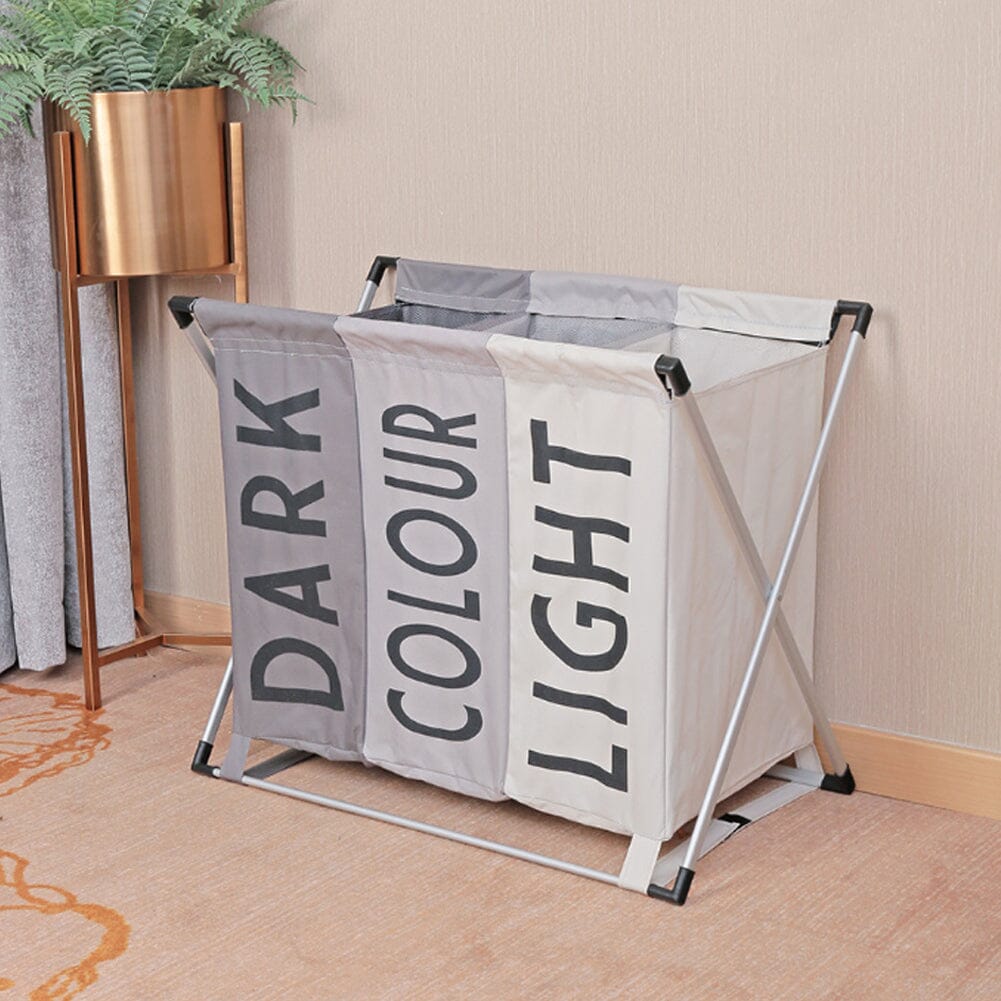 3 Sectional Foldable Laundry Basket Clothes Washing Storage Hamper Organiser with Aluminium Frame Laundry Baskets Living and Home 