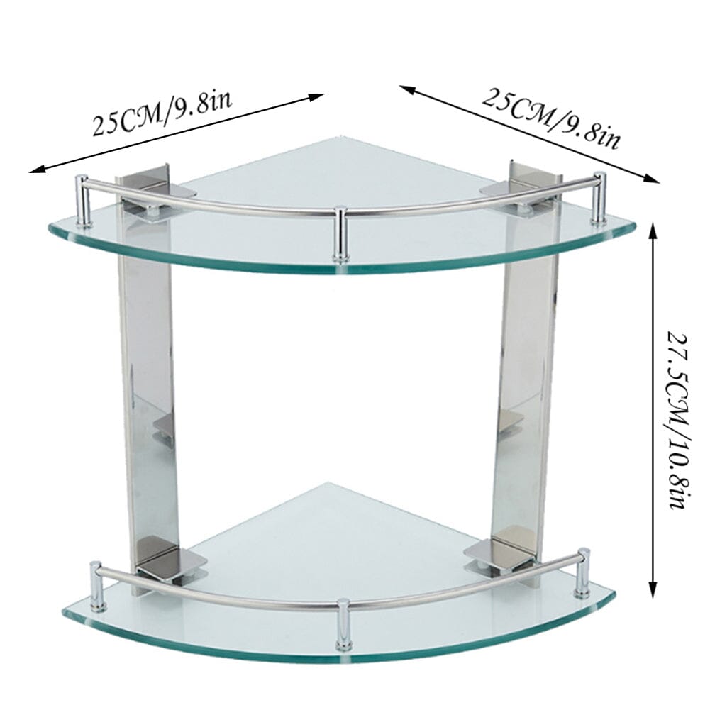 2-Tier Tempered Glass Corner Shelf Bathroom Wall Mounted Shower Caddies Living and Home 