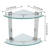 2-Tier Tempered Glass Corner Shelf Bathroom Wall Mounted Shower Caddies Living and Home 