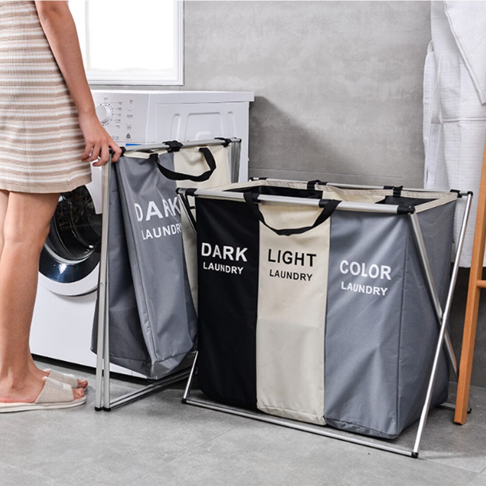 3 Grid Large Laundry Basket Sorter Hamper with Aluminum Frame – Living ...