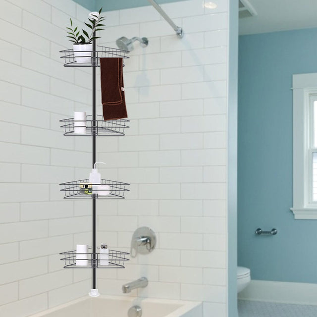 4 Tier Metal Corner Shower Shelf Wall Rack Organizer Bathroom Shower Caddies Living and Home 